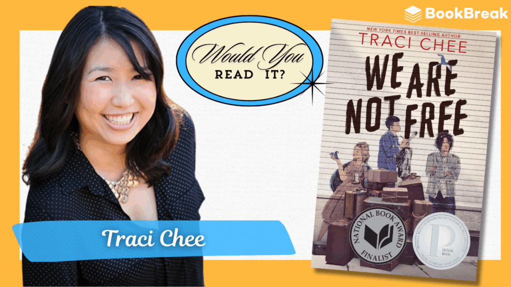 Graphic of bestselling author Traci Chee and her book, We Are Not Free.